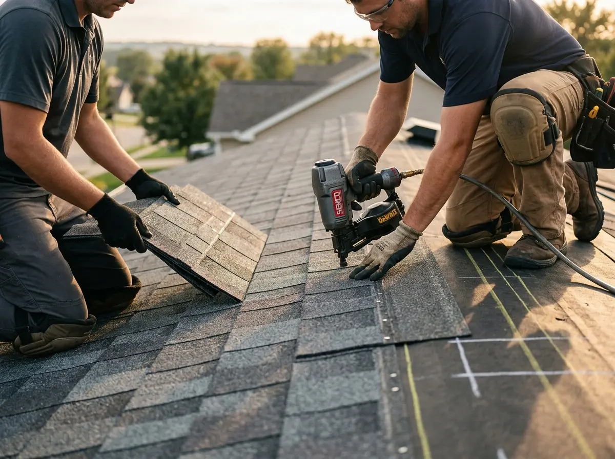 Professional roofer working on a residential roof in South Miami